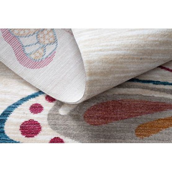 Moderní dětský koberec TOYS 75326 MOTÝL, nepravidelný tvar, krémová, červená fuchsie