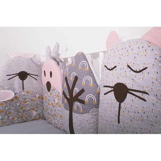 Modulový mantinel do postýlky Flowers - šedo-růžový