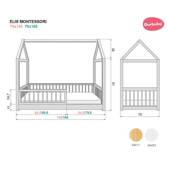 Montessori domečková postel Elis přírodní