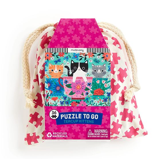 Mudpuppy Puzzle Koťata v hrnku na čaj v látkovém pytlíku 36 dílků