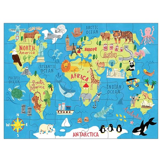 Mudpuppy Puzzle Mapa světa v látkovém pytlíku 36 dílků