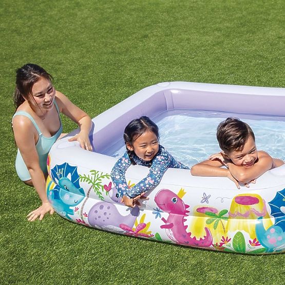 Nafukovací bazének s přístřeškem pro děti fialový INTEX 57470-DINO