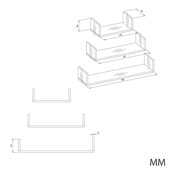 Nástěnná Závěsná Police MOBI 3P BÍLÁ