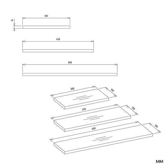 Nástěnné police TOBI 3P BÍLÁ
