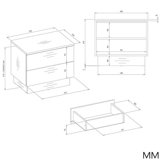 Noční stolek AMBER 2S s 2 zásuvkami do ložnice KAŠMÍR Béžová