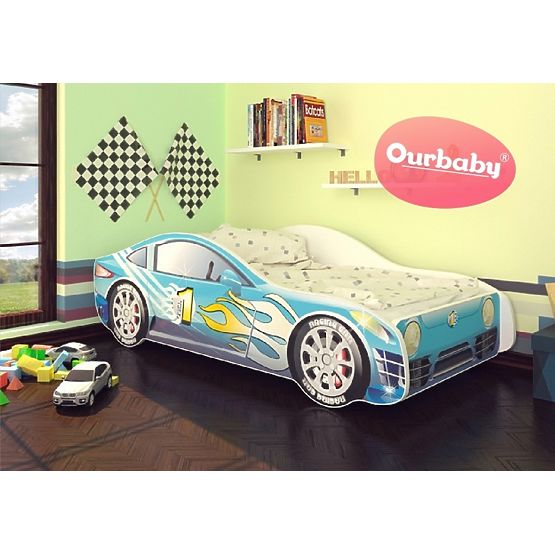 Ourbaby dětská postel Autíčko modré + matrace zdarma
