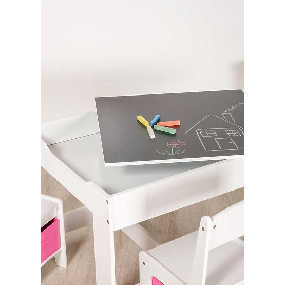 Ourbaby dětský stůl s židlemi s růžovými boxy