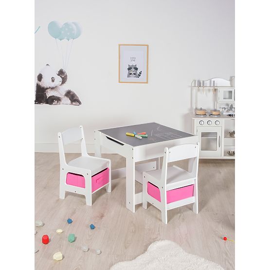 Ourbaby dětský stůl s židlemi s růžovými boxy