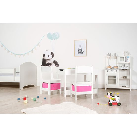 Ourbaby dětský stůl s židlemi s růžovými boxy
