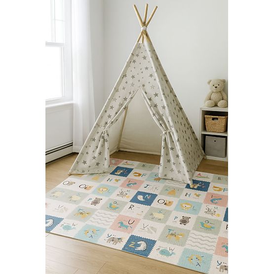 Pěnová podložka pro děti 200x180 cm vzdělávací oboustranná skládací měřítko růstu abeceda ECOTOYS