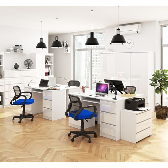 POČÍTAČOVÝ STŮL A-11 135 cm 6 ZÁSUVKY PK BÍLÁ / BÍLÝ LESK