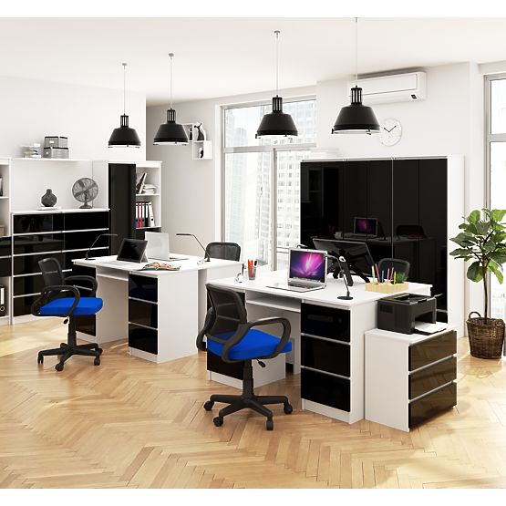 POČÍTAČOVÝ STŮL A-11 135 cm 6 ZÁSUVKY PK BÍLÁ / ČERNÝ LESK