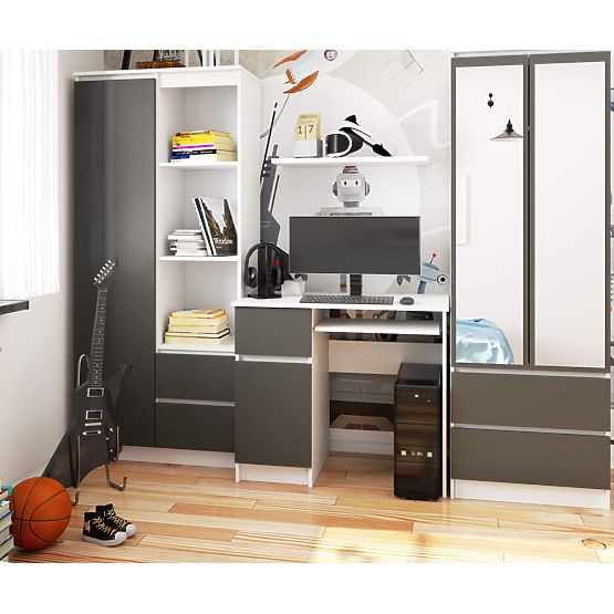 POČÍTAČOVÝ STŮL PIKSEL BÍLÝ / ŠEDÝ - LEVÝ