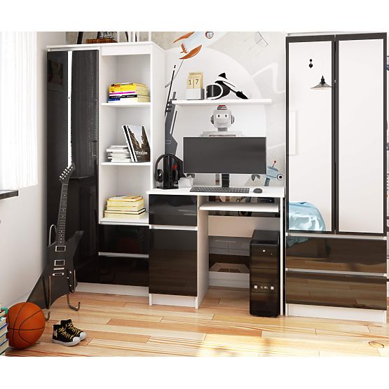 POČÍTAČOVÝ STŮL PIKSEL PK ČERNÝ LESK LEVÝ