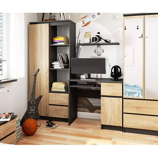 POČÍTAČOVÝ STŮL PIKSEL PK ŠEDÝ / DUB SONOMA - PRAVÝ