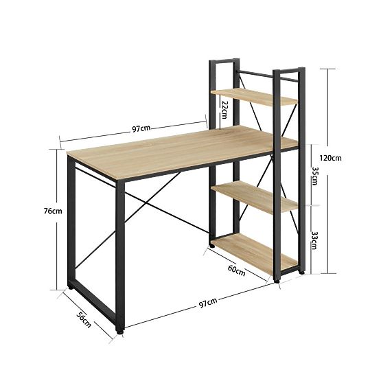 Počítačový stůl s regálem a nastavitelnými nožkami dub sonoma