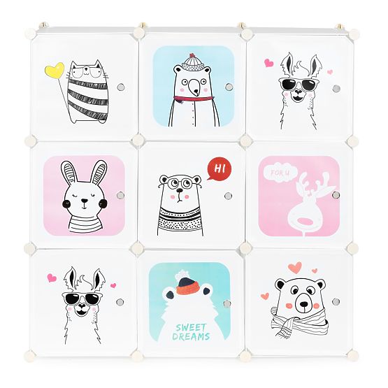 Policový regál s boxy Zvířátka