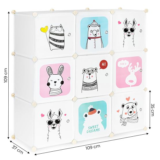 Policový regál s boxy Zvířátka