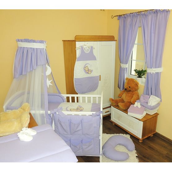 Povlečení do postýlky  120 x 90 - Medvídek na měsíci - fialové