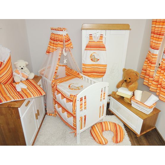 Povlečení do postýlky - červeno-oranžové pruhy