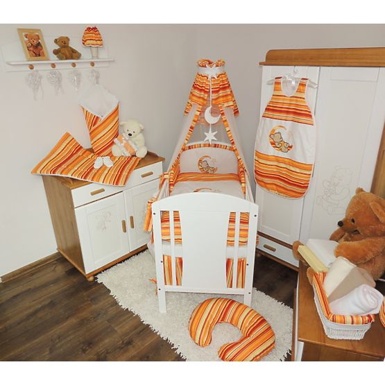 Povlečení do postýlky - červeno-oranžové pruhy