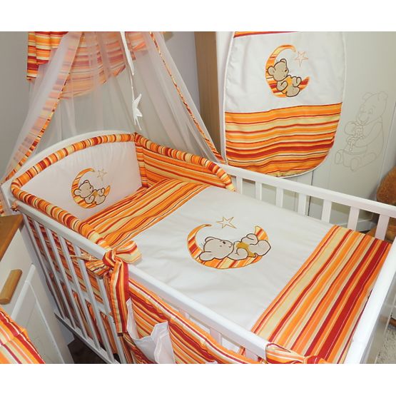 Povlečení do postýlky - červeno-oranžové pruhy