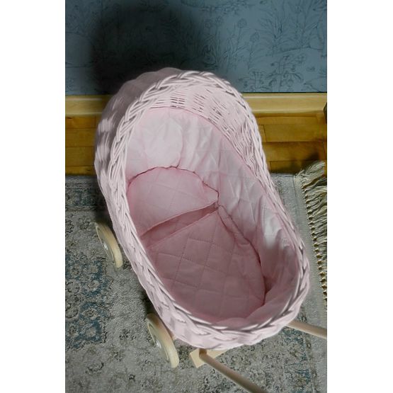 Proutěný kočárek pro panenky - růžový