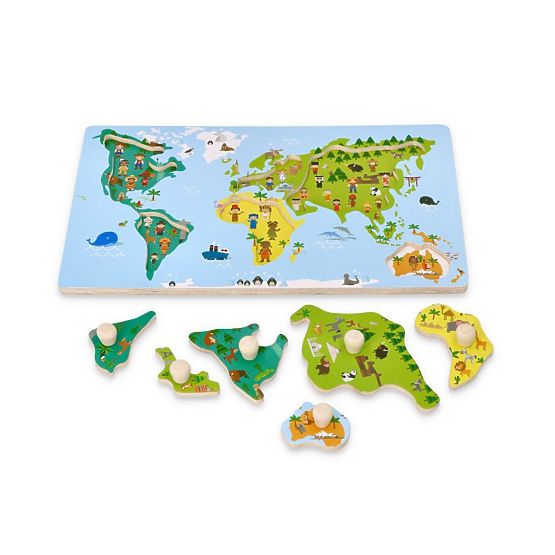 Puzzle s úchyty mapa světa