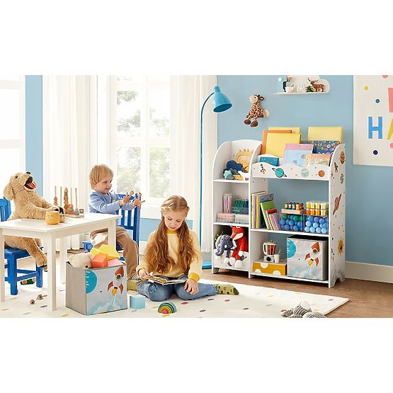 Regál na hračky skříňka pro děti 5 polic 2 úložné boxy přihrádky na knihy