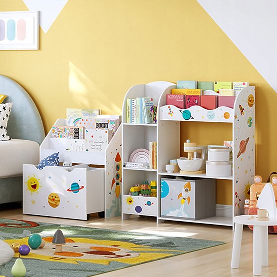 Regál na hračky skříňka pro děti 5 polic 2 úložné boxy přihrádky na knihy