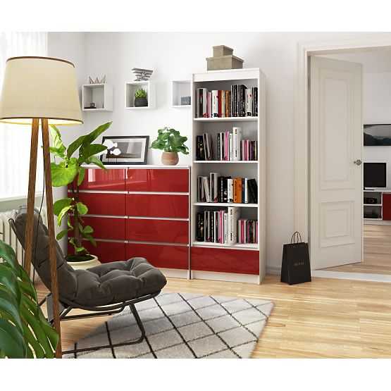 REGÁL R 60 cm CLP 1 ZÁSUVKA 4 POLICE BÍLÝ / ČERVENÝ LESK