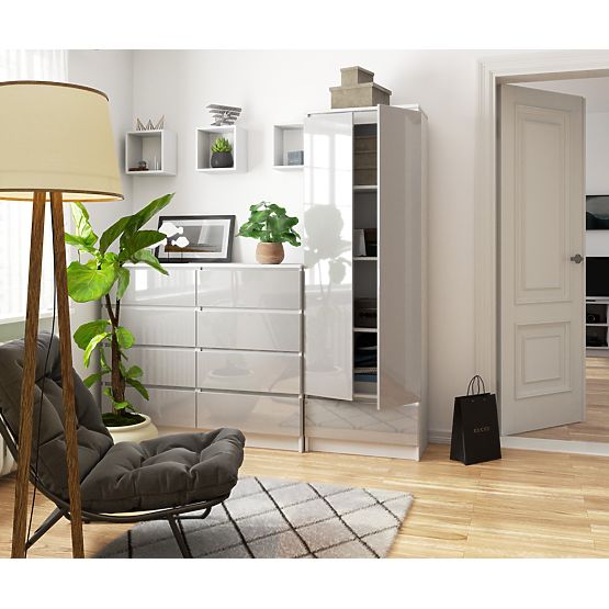 REGÁL R 60 cm CLP 1 ZÁSUVKA 4 POLICE BÍLÝ / METALICKÝ LESK