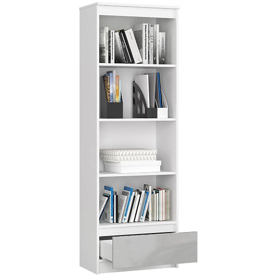 REGÁL R 60 cm CLP 1 ZÁSUVKA 4 POLICE BÍLÝ / METALICKÝ LESK