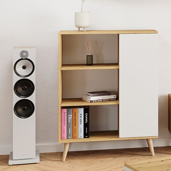 Regál vitrína Fondi dřevěné nohy Dub artisan bílý