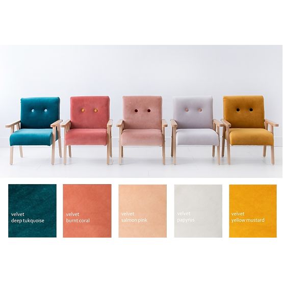 Retro dětské křesílko Velvet - hořčicová