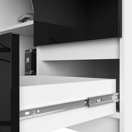 ROHOVÝ PSACÍ STŮL B16 124 cm PRAVÝ 3 ZÁSUVKY PK BÍLÝ / ČERNÝ LESK