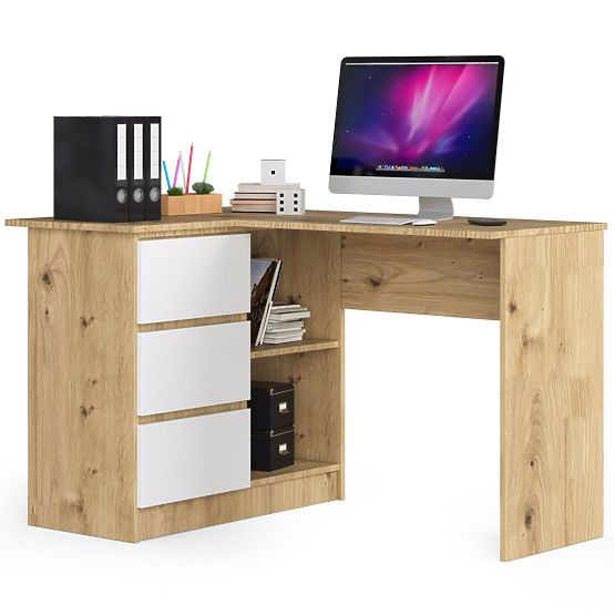 ROHOVÝ PSACÍ STŮL B16 CLP LEVÝ DUB ARTISAN / BÍLÝ