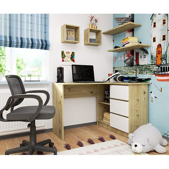 ROHOVÝ PSACÍ STŮL B16 CLP PRAVÝ DUB ARTISAN / BÍLÝ