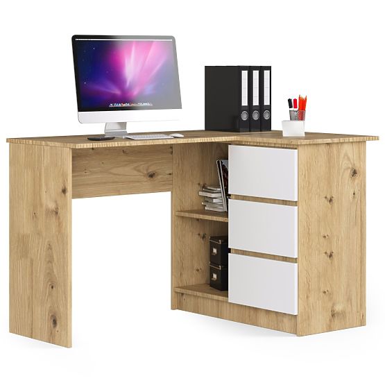 ROHOVÝ PSACÍ STŮL B16 CLP PRAVÝ DUB ARTISAN / BÍLÝ
