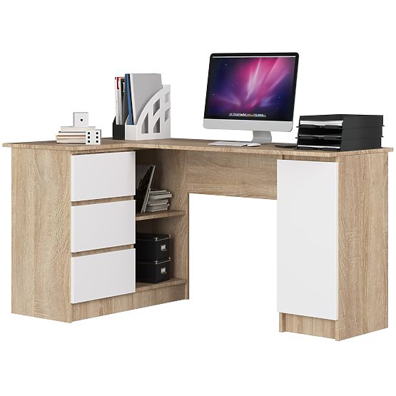 ROHOVÝ PSACÍ STŮL B20 155 cm LEVÝ PK SONOMA / BÍLÁ