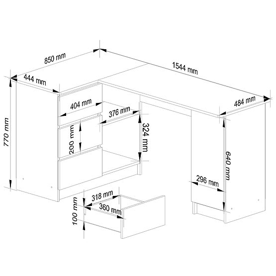 ROHOVÝ PSACÍ STŮL B20 CLP LEVOSTRANNÝ PK BÍLÝ / ŠEDÝ
