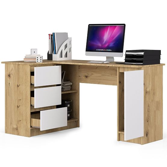 ROHOVÝ PSACÍ STŮL B20 CLP LEVOSTRANNÝ PK DUB ARTISAN / BÍLÝ