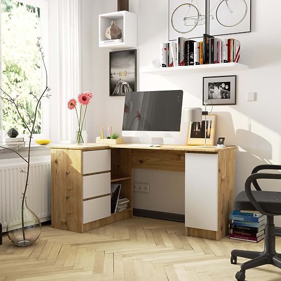 ROHOVÝ PSACÍ STŮL B20 CLP LEVOSTRANNÝ PK DUB ARTISAN / BÍLÝ