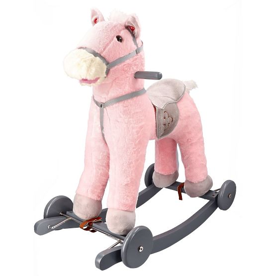 Růžový houpací koník s kolečky