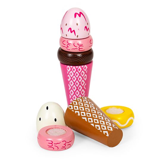 Sada dřevěných zmrzlin na suchý zip pro děti 9 prvků ECOTOYS