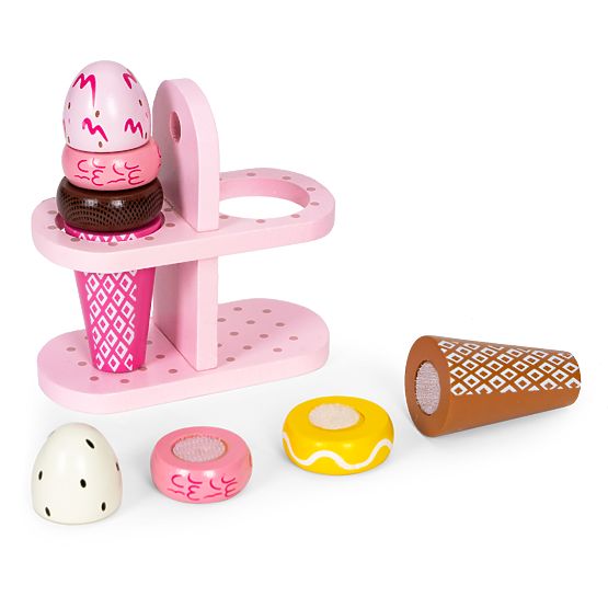 Sada dřevěných zmrzlin na suchý zip pro děti 9 prvků ECOTOYS