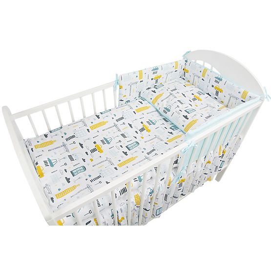 Sada povlečení do postýlky 135x100 cm Město - tyrkysová