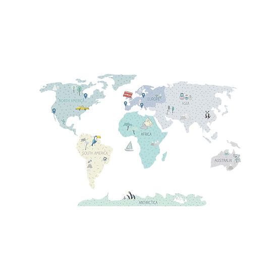 Samolepka na zeď Mapa světa - mint