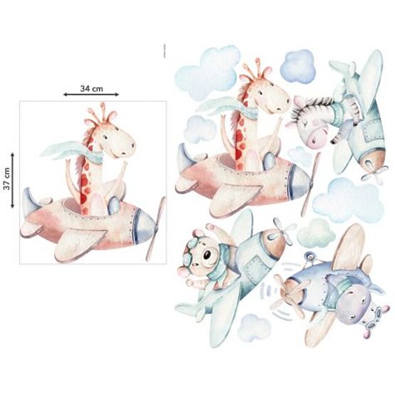 Samolepka na zeď - Zvířátka v letadlech