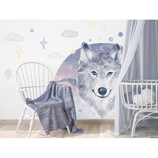 Samolepky na zeď - vlk na duhovém pozadí